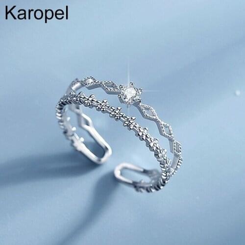 Sterling 925 Silver Double Layer CZ Opening Ring for Women Wedding Fashion Copper Zirconia Rings Gift Jewelry Accessories