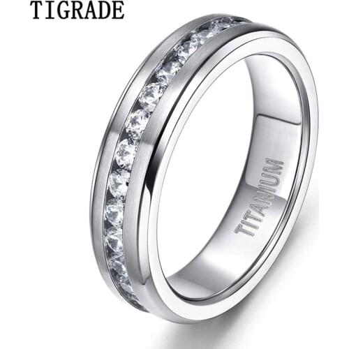 Tigrade 6/7/8mm Titanium Rings For Men Women Silver Color Cubic Zirconia Wedding Band Engagement Ring Couple Ring anillo mujer