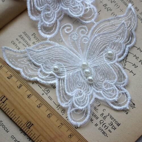 8CM Wide White Exquisite Organza 3D Butterfly Beaded Tulle Lace Fabric Collar Patch Applique Decorated Wedding Dress DIY Sewing