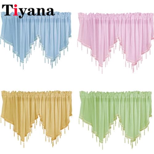 Yellow Short Sheer Curtains For Kitchen Half Window Curtain Living Room Green Tulle Modern Short Curtain With Beads DL-JK195Y