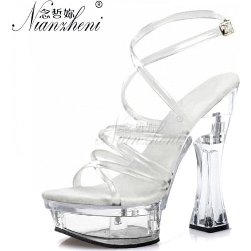 Clear Crystal Hollow Narrow band Roman Womens Sandals 6 inches Super High heels Sexy Fetish 14cm Models Party Dress Small Size