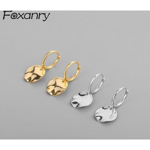 Foxanry Prevent Allergy 925 Sterling Silver Hoop Earrings for Women INS Fashion Elegant Simple Glossy Round Piece Party Jewelry