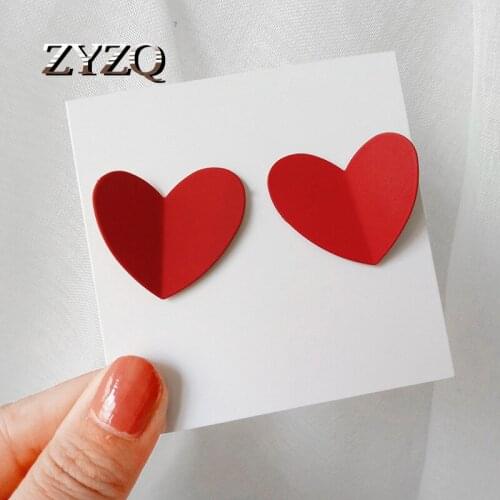 ZYZQ Trendy Heart Dangle Drop Earrings for Women Alloy Metal Red Color Love Heart Statement Brincos Party Jewelry 2020