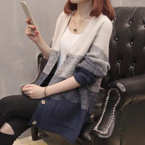 2020 Autumn New Korean Female Cardigan Loose Retro Color Woven Thick Warm Knitted Sweater Striped Buttons Jacket Women AA5536