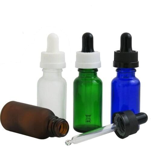 10pcs 20ml Travel Portable Glass Essential Oil Bottle with White/Black Dropper Amber Celar Frost Blue Green Cosmetic Bottle