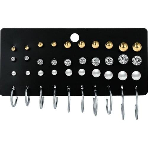 20 Pair/set Fashion Crystal Round Beads Stud Earrings Set For Women Man Circle Earrings Unisex Wedding Earrings Kit Jewelry