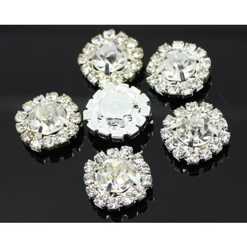 50Pcs 15mm Round Rhinestone Crystal Buttons Flatback DIY Wedding Invitation Hair Flower Decor Accessory