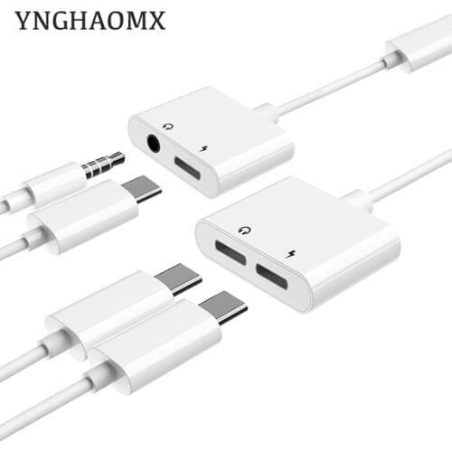 50pcs 2 in 1 Dual Type-C Digital Audio Splitter Adapter Music Converter Connector For Smartphone Fast Charger Audio Cable Conver