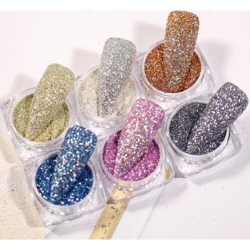 6 colors Holographics Nail Powder Sparkly Shinning Nail Glitter Rose Gold Silver Polish Chrome Dust Pigment Nail Art Decorations