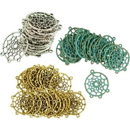 60 Pieces Vintage Indian Dream Catcher Charms Pendants Connectors DIY Jewelry Finding Multicolor