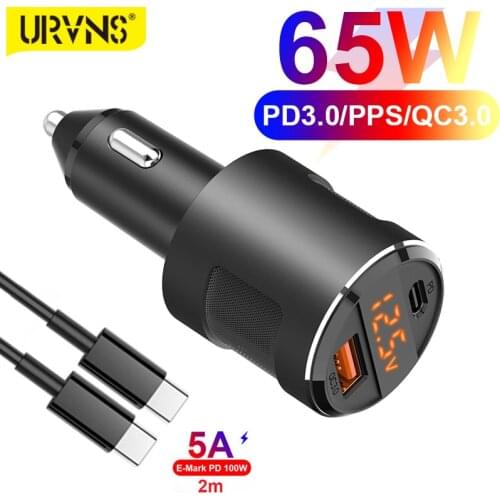URVNS 65W Fast Car Charger With Voltage Display,USB C PPS/PD 65W/45W/30W/20W, 18W QC3.0 For Type C Laptop iPhone Xiaomi Samsung