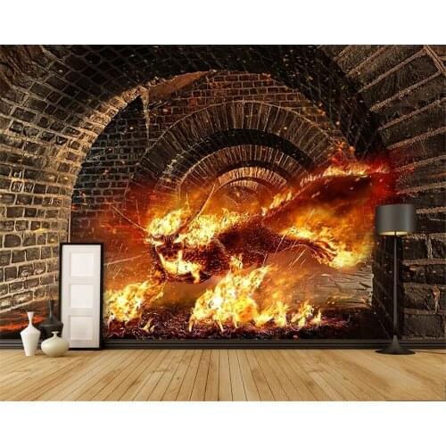Beibehang Custom wallpaper personality fire unicorn 3D background wall decoration painting modern living room decoration