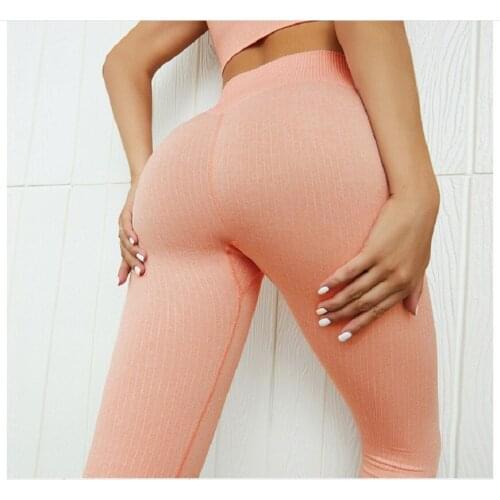 Ribbed Seamless Tights Women Yoga Pants Fitness Sport Legging High Waist Tummy Control Leggings Super Stretchy Gym Tights Energy