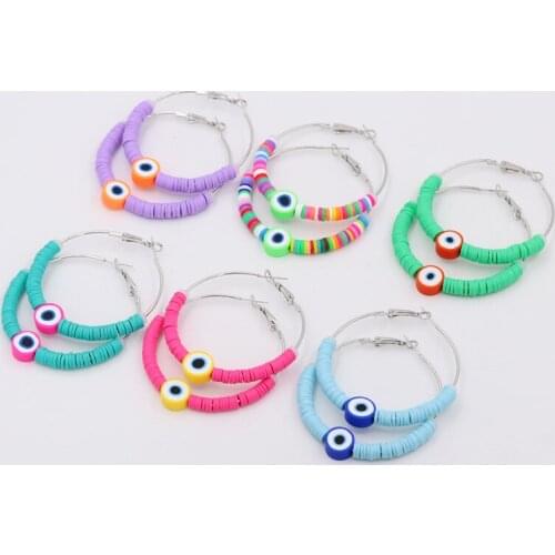 Bohemian Hoop Earrings for Women Jewelry New Fashion Colorful Evil Eye Polymer Clay Korean Earrings Female Girls Gifts