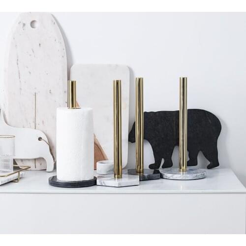 Nordic Retro Style Natural Marble Gold-plated Kitchen Paper Towel Holder Roll Holder Desktop Jewelry Storage Shelf