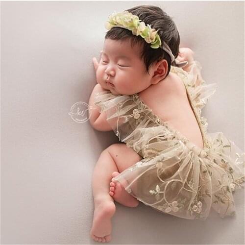 Newborn Photography Props Hat Baby Lace Romper Bodysuits Outfit Photography Girl Dress Photo Shoot Costume