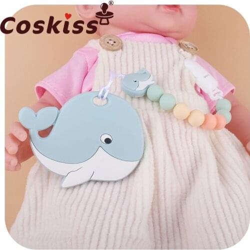 Coskiss Whale Shaped Teether Silicone Beads Pacifier Chain Baby Teething DIY Nursing Pacifier Clips Holder Baby Shower Gift