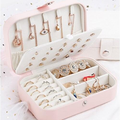 Case Jewel Packaging Travel Cosmetics Beauty Organizer Container Box Protable Leather Jewelry Storage Box Earrings Ring Necklace
