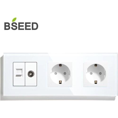 BSEED Wifi EU Standard Double Wifi Socket with TV PC Socket White Black Golden 288mm
