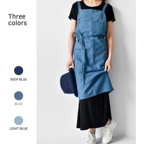 Denim Halter Apron Home Kitchen Florist Barista Workwear Nordic Style Solid Color Fashion
