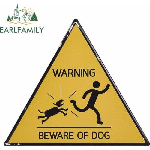 EARLFAMILY 13cm x 11.4cm for Warning Beware of Dog Motorcycle Car Stickers Windows Anime Decal Refrigerator Cartoon VAN Graphics
