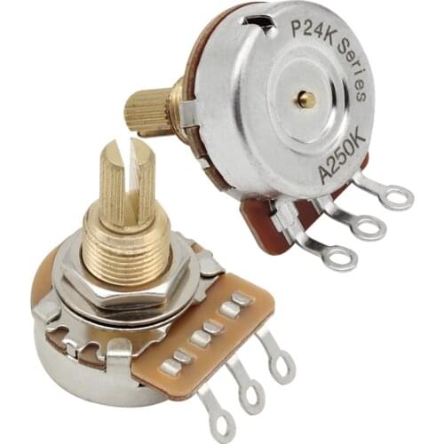 FLEOR 2PCS Brass 3/8" Long Split Shaft 24-Tooth Potentiometers Pots 500K / 250K Option for Guitar Bass