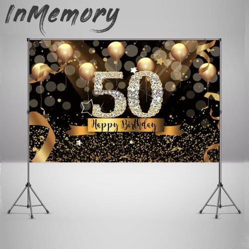 Customize Black and Gold 50th Birthday Party Decoration Photocall Diamond Glitter Birthday Photozone Photo Backdrop Banner
