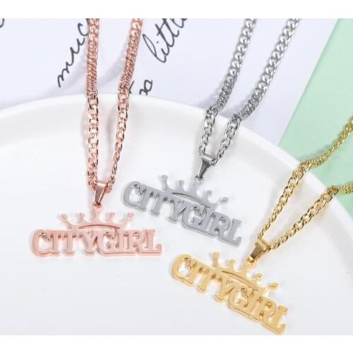 Personalized Name Necklace Crown Pendants Nameplate Custom Stainless Steel Necklace Charm Jewelry For women Birthday Gifts