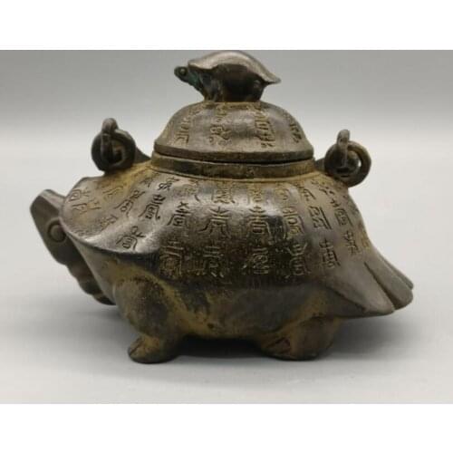 China archaize brass Mother son turtle teapot crafts statue