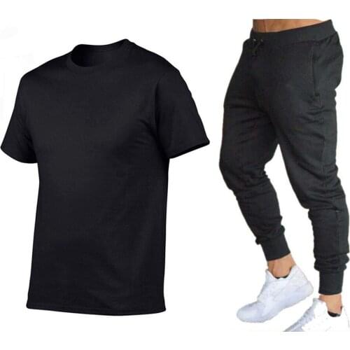 Summer fashion casual mens track suit beach sportswear sportswear short-sleeved T-shirt 2-piece set + long pants large size