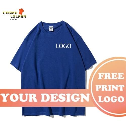 Summer new mens t-shirt solid color round neck top high-end casual trend short-sleeved custom logo printed with brand text