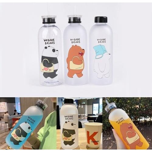 1000ml Frosted water Bottles Transparent Plastic Bottle Cartoon Leak-proof Drinkware Cute Student Girl Gift Cup