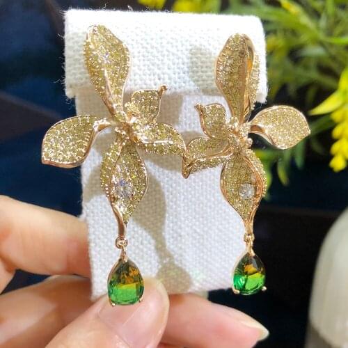 Blachette Fashion Luxury Exquisite Large Flower Pendant Earrings CZ Zircon Bridal Wedding Banquet Anniversary Daily Jewelry