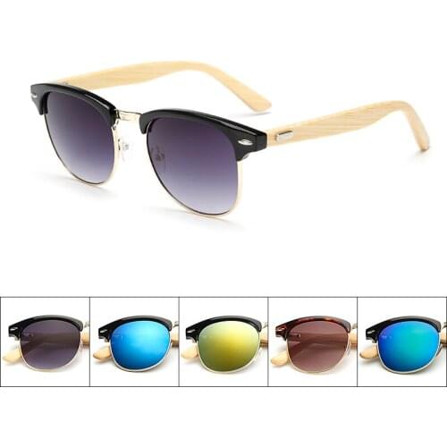New 2019 Bamboo Sunglasses Men Wooden half frame Women Brand Designer Mirror Original Wood Sun Glasses retro de sol masculino