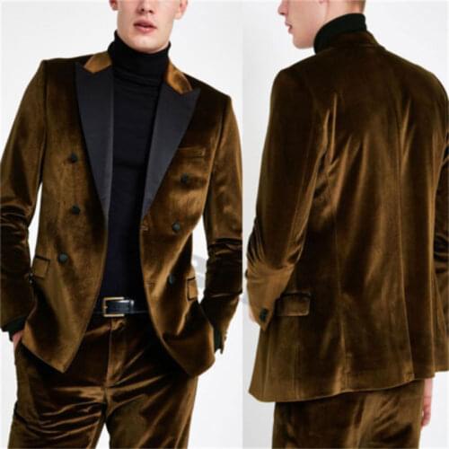 Velvet mens dance dress tuxedo top lapel double-breasted casual suit jacket pants