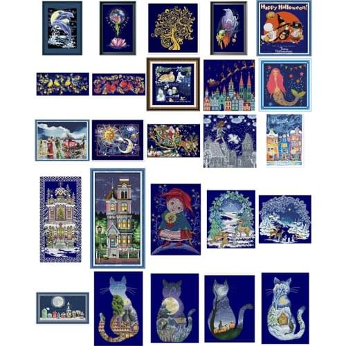 Fish cross stitch kit love couple design cotton 14ct 18ct 11ct dark blue canvas embroidery DIY needlework