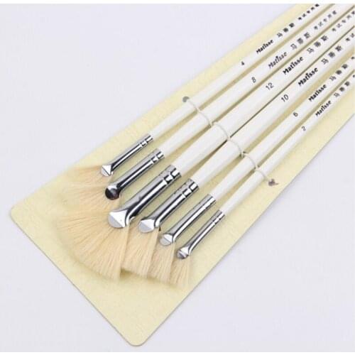 32cm/12.6in Artist Fan-shaped Wooden Handle Pig Bristles Oil Painting Brush Set Pen Wooden Handle for Oil Water Painting