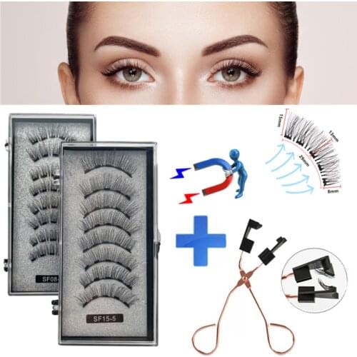 2 Pairs 3D Natural Magnetic Eyelashes ,With 5 Magnetic Lashes Handmade Reusable Magnetic False Eyelashes Support Drop Shipping