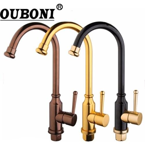 OUBONI 3 Choices Hand Painting Kitchen Sink Mixer Rose Gold Polished Space Aluminium Metal Black Tap Bathroom Faucets
