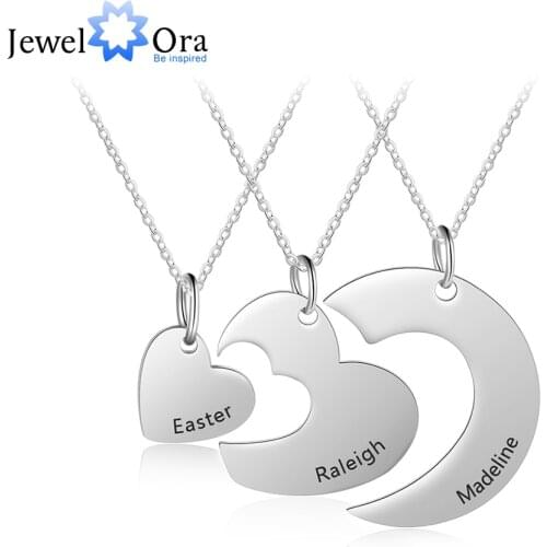 Personalized Stainless Steel Heart Necklace Custom 3 Names Friendship Bff Necklaces for Women Girls (JewelOra NE103183)