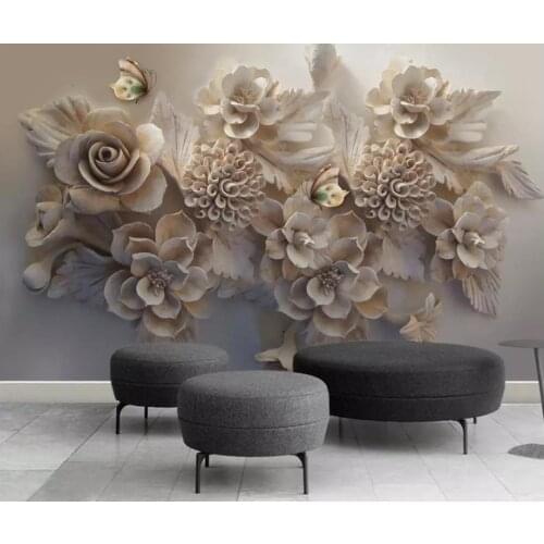 Custom Photo Wallpaper Three-dimensional relief 3D flower butterfly TV background wall 3d Mural Wallpaper