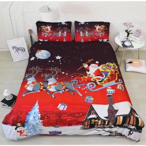 Royal Linen Source Brand 3 Parts Per Set Red background Santa delivering presents 3d Christmas bed set Christmas Children Bed