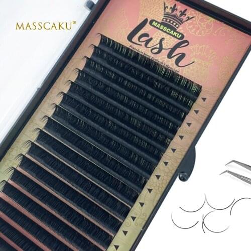 MASSCAKU 16 rows 8-16mm super soft mink lashes eyelash extension glossy black false eyelashes makeup cilia bulk professional
