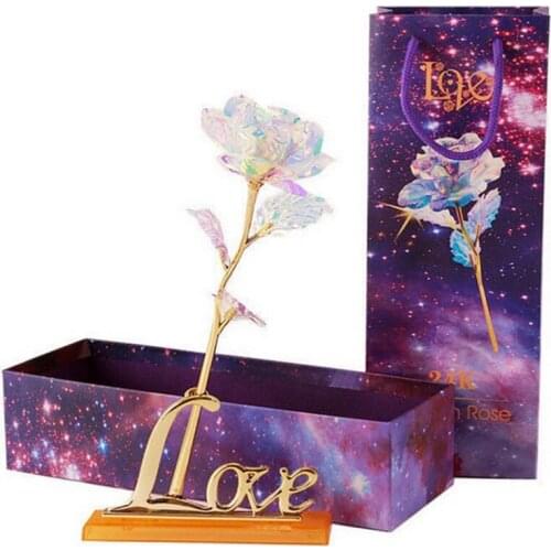 Romantic Galaxy Rose Galaxy Gold Foil Rose Artificial Flowers Love Base Gift Friends Valentines Birthdays Wedding Anniversary