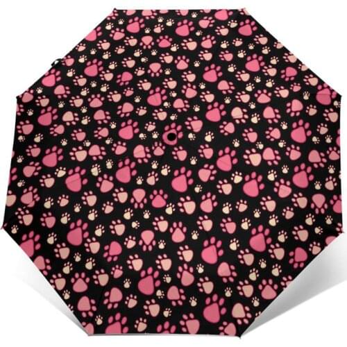 Pink Pet Paw Pattern Windproof Automatic Folding Inverted Umbrella Portable Paraguas for Man Woman