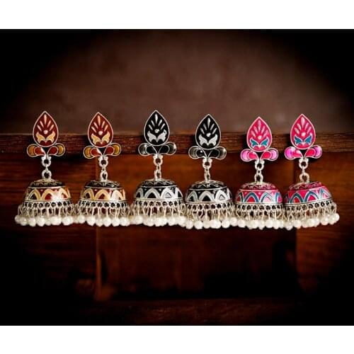 Retro Flower Tassel Gypsy Indian Earrings For Women Boho Jewelry Ladies Vintage Synthetic Pearl Beads Jhumka Earrings