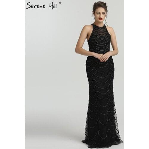 Grey and Black Sleeveless Diamond Mermaid New Evening Dresses Luxury Sexy Fashion Elegant Evening Gowns 2020 Real Photo LA6554