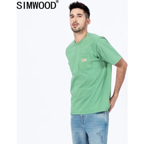 SIMWOOD 2020 chest pocket t-shirt men fashion spring summer new embroidery logo 100% cotton slim fit tops fashion tees SJ120012