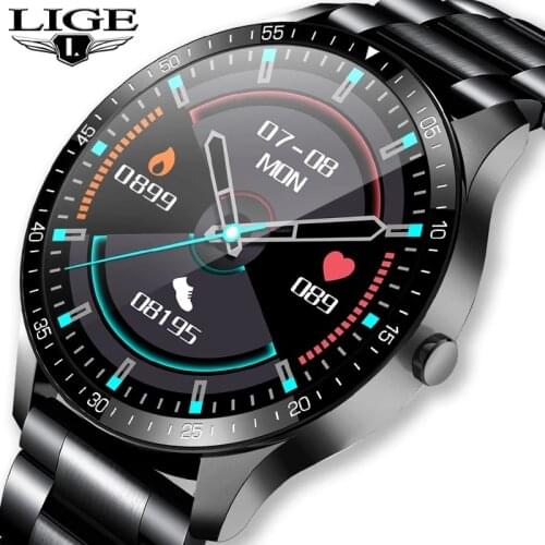 LIGE New Steel belt Smart watch Men smartwatch waterproof 1.3 Full touch screen Sports Smart watch heart rate Fitness tracker