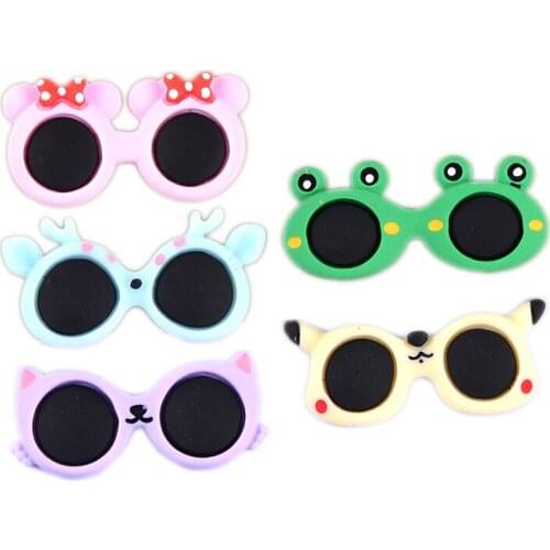10Pcs Cartoon Little Sunglasses Kawaii Scrapbooking Accessories Diy Resin Flat Back Embellishments Jewelry Headwear 34*18mm